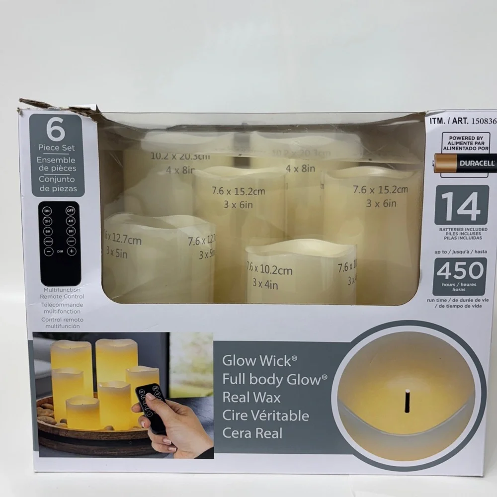 6x Flameless Real Wax Candles Battery Operated with Remote Control - Glow Wick - Picture 3 of 9